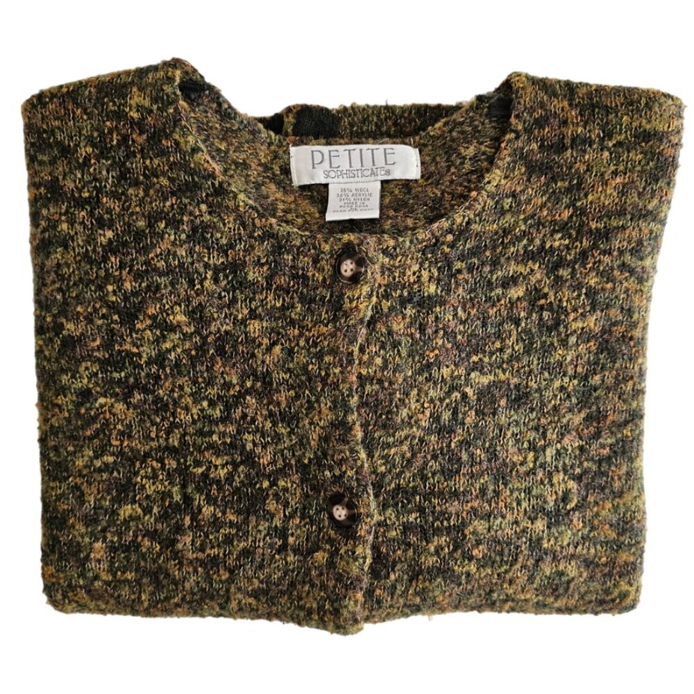 Petite Sophisticate Space Dye Bouclè Wool Acrylic Round Neck Cardigan | EUC | MP - Picture 10 of 14